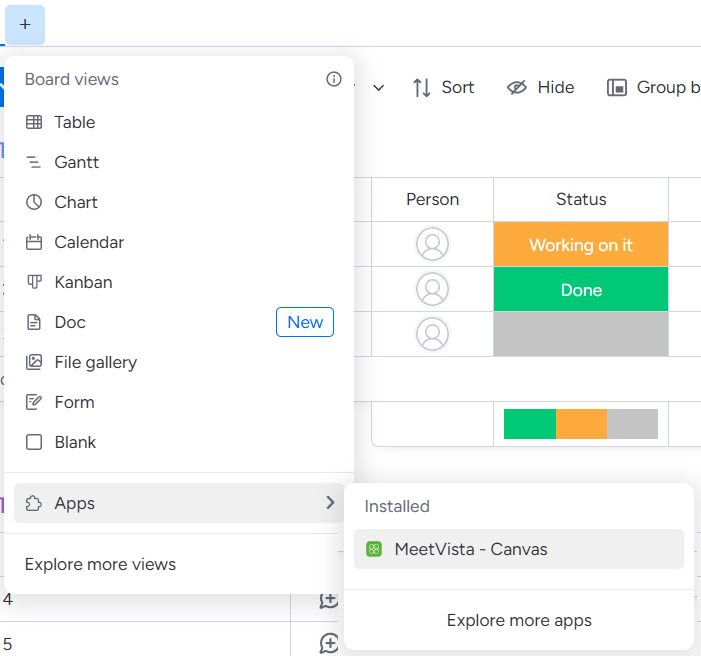 Adding MeetVista Canvas board view