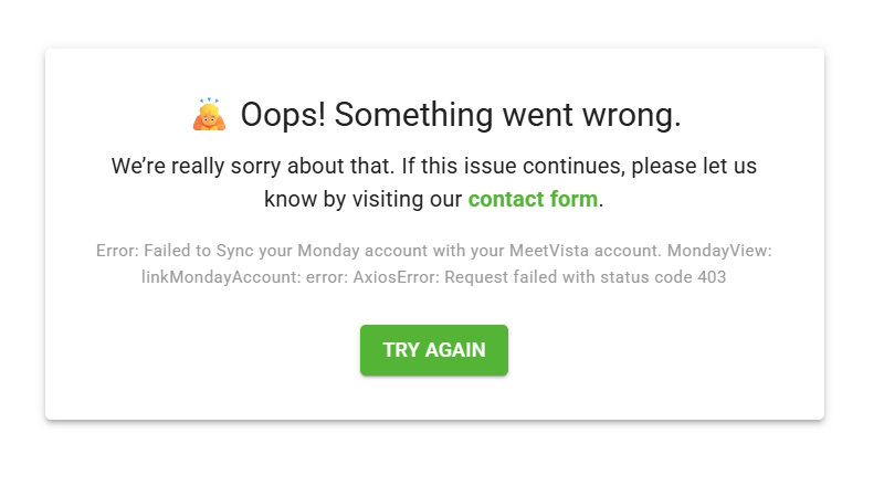 MeetVista No Seats Error